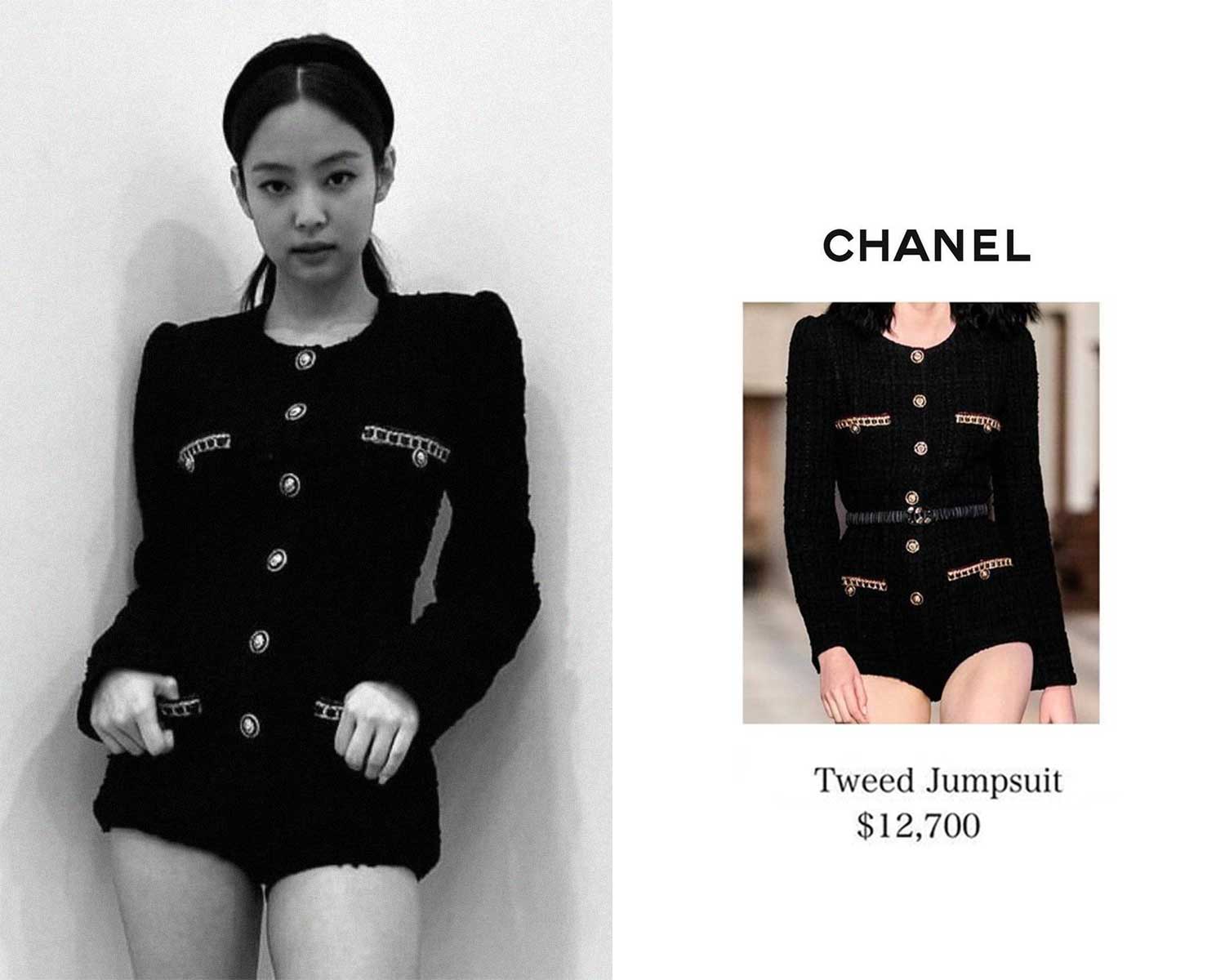 Jennie Kim Chanel Style Blackpink Fashion Outfit tweed jumpsuit