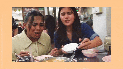 Maris Racal and Awra Briguela saying "chicken nuggets" while eating Thai food