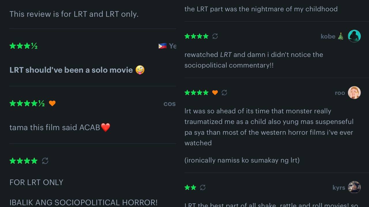 Mga online na pagsusuri ng LRT sa Letterboxd